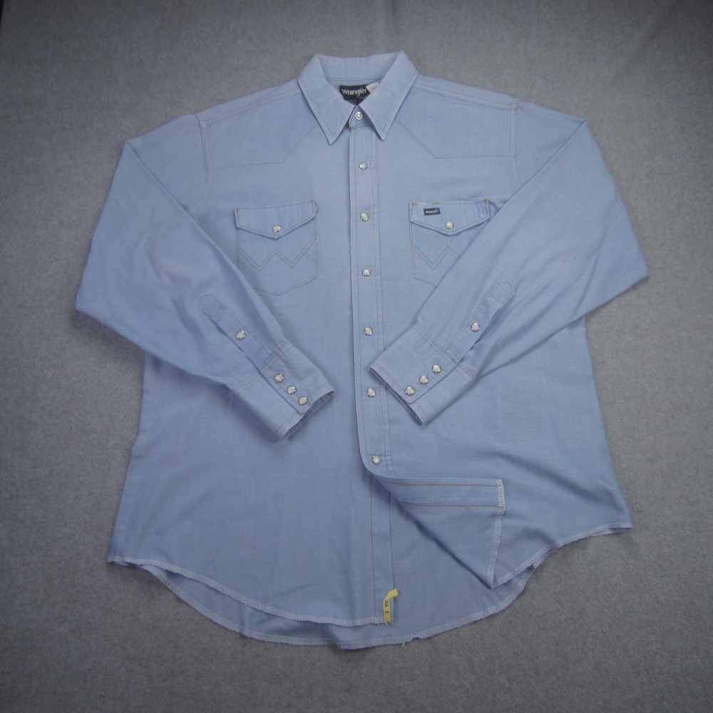 Wrangler Shirt Mens 17.5x35 Blue Western Long Sleeve Pearl Snap X Long Tails USA